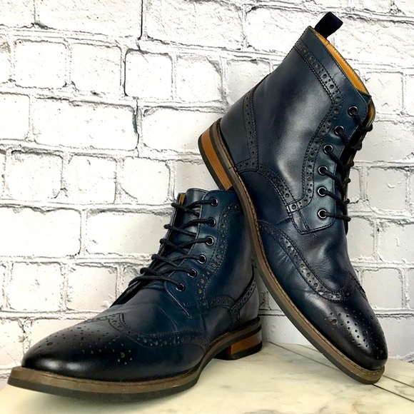 La Milano Patina Collection Mens Leather Blue Oxford Wingtip Boots Size 12 LZ181 - Picture 1 of 13